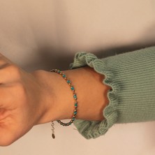 Adil Idil Kuyumculuk 14 Ayar Sıralı Mavi Boncuk Bileklik