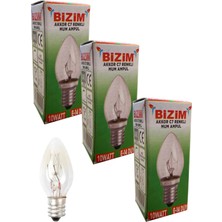 Bizim 3 Adet 10 Waat E14 Duy Renkli Şeffaf C7 Mum Ampül Sarı
