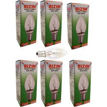 Bizim 6 Adet 10 Waat E14 Duy Renkli Şeffaf C7 Mum Ampül Sarı
