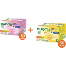 Evony Yumuşak Sarı Maske 50 Adet + Evony Pembe Yumuşak 50 Adet Maske