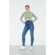 Monart Kadın Mavi Yüksek Bel Skinny Fit Jean