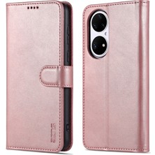 Azns Huawei P50 Için Pu Deri Kılıf Rose Gold (Yurt Dışından)