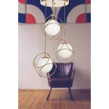 Begüsa Modern Metal 3.lü Eskitme-Beyaz Camlı Avize