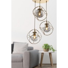 Begüsa Modern Metal 3.lü Eskitme-Füme Camlı Avize