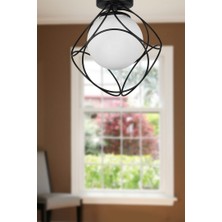 Begüsa Modern Metal Tekli Siyah-Beyaz Camlı Tavan Montaj Avize