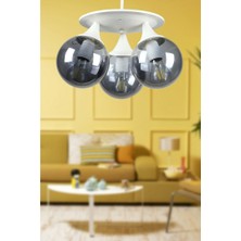 Begüsa Kuvars 3.lü Beyaz-Füme Glop Camlı Avize