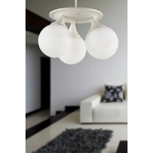 Begüsa Kuvars 3.lü Beyaz-Beyaz Glop Camlı Avize