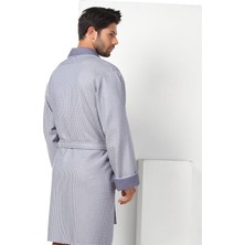 Nuşa Bej Kısa Şalyaka Kareli Pike Bambo Cotton Erkek Sabahlık