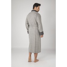 Nuşa Füme Kareli Pike Bambo Cotton Erkek Sabahlık Bornoz