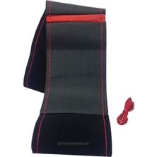 Gürler Oto Aksesuar Alcantra Carbon Dikmeli Direksiyon Kılıfi Kirmizi