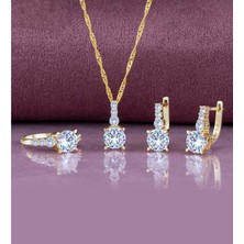 Else Silver Singapur Zincirli 925 Ayar Gümüş Süzme Taşlı Takı Seti - Else Silver - Altın Kaplama - 18 - ADS2522-ALTIN Kaplama-18