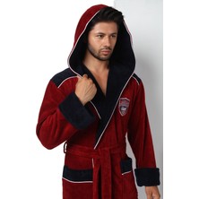 Nuşa Atletic Sport Nakışlı Bambu Cotton  Kapşonlu Erkek Bornozu