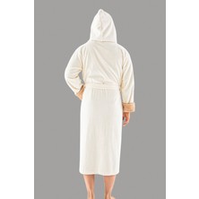 Nuşa Krem  Kapüşonlu Sports Nakışlı Bambupamuklu Erkek Bornozu