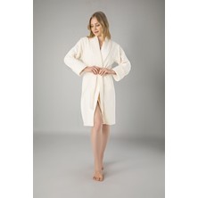 Nuşa Pudra Eteği Jakarlı Bambo Cotton Bayan Bornoz