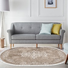 Alanur Home Eko Trend Djt Halı Yıkanabilir Kaymaz Taban 616 Oval Klasik Bej