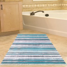 Alanur Home Eko Trend Djt Banyo Paspası Yıkanabilir Kaymaz Taban 1677 Degrade Turkuaz