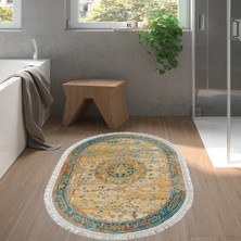 Alanur Home Eko Trend Djt Banyo Paspası Yıkanabilir Kaymaz Taban P1356 Oval Vintage Turkuaz