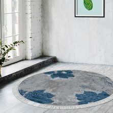 Alanur Home Eko Trend Djt Haı Yıkanabilir Kaymaz Taban 660m Yuvarlak Suluboya Mavi