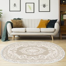 Alanur Home Eko Trend Djt Halı Yıkanabilir Kaymaz Taban 747 Oval Klasik Bej