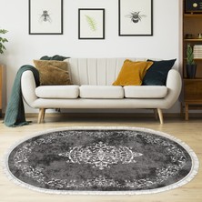 Alanur Home Eko Trend Djt Halı Yıkanabilir Kaymaz Taban 616 Oval Klasik Gri