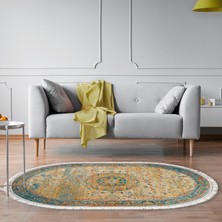 Alanur Home Eko Trend Djt Halı Yıkanabilir Kaymaz Taban P1356 Oval Vintage Turkuaz