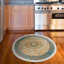 Alanur Home Eko Trend Djt Banyo Paspası Yıkanabilir Kaymaz Taban P1356 Yuvarlak Vintage Turkuaz