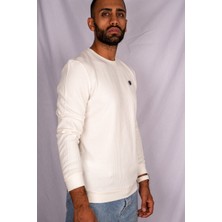 Eliesar Elite  Beyaz Renk Beyaz Çizgi Detaylı Erkek Sweatshirt