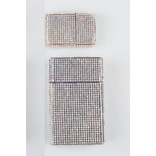 Nes Gift Neon Swarovski Taşlı Kalın Sigara Kutusu ve Çakmak Seti