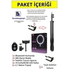 Yussraw Bluetooth Kumandalı 10"inç LED Işıklı Halka + Yaylı Telefon Tutacağı 2.10 cm Tripod Siyah