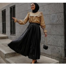 Modafra Deri Görünümlü Pliseli Etek