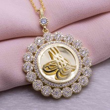 Takıhan 925 Ayar Gümüş Altın Kaplama Tuğralı Yuvarlak Kolye