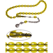 Tesbih Atölyesi Yeşil Renkli Çubuk Sıkma Kehribar Tesbih