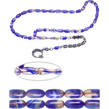 Tesbih Atölyesi Mavi Renkli Kapsül Kesim Hareli Kral Zincirli Sıkma Kehribar Tesbih