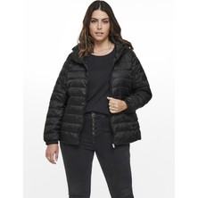 Only Cartahoe Quilted Hood Jacket Otw Kapüşonlu Uzun Kollu Normal Kalıp Düz Siyah Kadın Mont