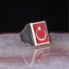 Alyansevim Mineli Ay Yıldızlı  Gümüş Yüzük