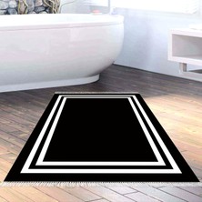 Alanur Home Eko Trend Djt Banyo Paspası Yıkanabilir Kaymaz Taban 1696 Bordürlü Siyah Beyaz