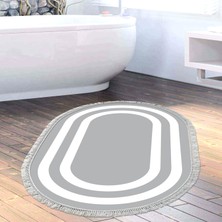 Alanur Home Eko Trend Djt Banyo Paspası Yıkanabilir Kaymaz Taban 2229m Oval Bordürlü Gri Beyaz