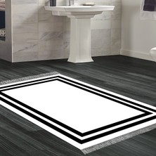 Alanur Home Eko Trend Djt Banyo Paspası Yıkanabilir Kaymaz Taban 1696 Bordürlü Beyaz Siyah