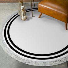 Alanur Home Eko Trend Djt Haı Yıkanabilir Kaymaz Taban 1696 Yuvarlak Bordürlü Beyaz Siyah