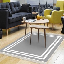 Alanur Home Eko Trend Djt Halı Yıkanabilir Kaymaz Taban 1696 Bordürlü Gri Beyaz