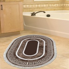 Alanur Home Eko Trend Djt Banyo Paspası Yıkanabilir Kaymaz Taban 651m Oval Modern Kahve