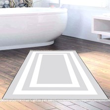 Alanur Home Eko Trend Djt Banyo Paspası Yıkanabilir Kaymaz Taban 2229m Bordürlü Gri Beyaz