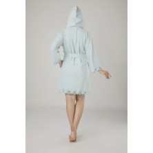 Nuşa Mint Yeşili Dantelli Bambo Cotton Bayan Bornozu