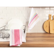Madame Coco Jeanne 2'li Yıkamalı Mutfak Havlu Seti - Beyaz / Pembe