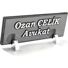 CLK İsme Özel Kabartma Alanlı Hakim Tokmağı Figürlü  Siyah Mermer Masasütü İsimlik