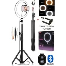 Yussraw Bluetooth Kumandalı 10"inç LED Işıklı Halka + Yaylı Telefon Tutacağı 2.10 cm Tripod Siyah