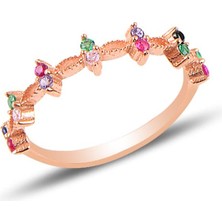 Söğütlü Silver Gümüş Rose Mix Taşlı 925 Ayar Crown Yüzük Renkli Taşlarla Şık Tasarım