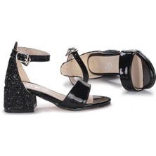 Kiko 768 Ayna Çam Günlük Kız Çocuk 3 cm Topuk Sandalet Ayakkabı Siyah