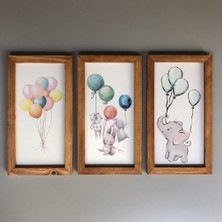 Trend Tablom Balon Desenli Çocuk Odası Dekor Ahşap Tablo Pano Seti 3'lü