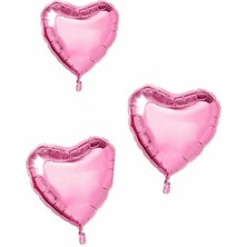 Dipak Parlak Kalp Şekil Pembe Folyo Balon (3 Adet)